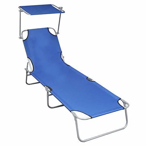 Chusui Klappliege mit Sonnenschutz, Sonnenliege, Gartenliege, Liegestuhl, Liegestühle, Sonnenschutz Garten, Terrassenliege, Strandliege, Blau Aluminium