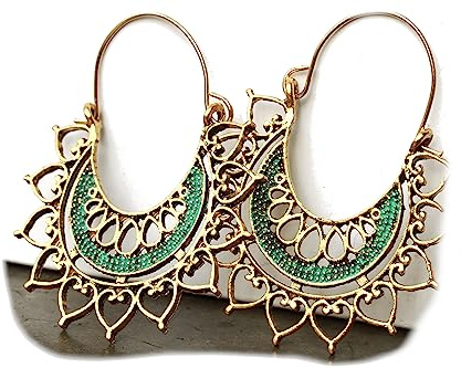 Mandala Creolen Boho antikgold Patina als Party Festival Retro Ohrring Geschenk für Frauen Freundin