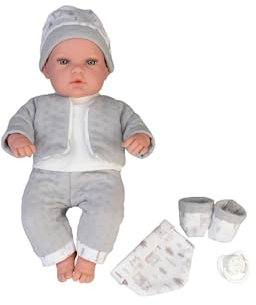 My Sweet Love Elegance Baby Girl mit grauen Farben, Neugeborene Babypuppe, 33 cm und Harter Körper, Strickkleidung und Zubehör, Schnuller, Spielzeug, 2 Jahre, berühmt (MYW02000)