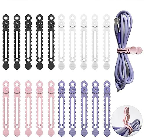 DYUF Silikon-Kabelbinder, wiederverwendbare Kabelbinder, Kabel-Organizer für den Schreibtisch, elastischer Kabel-Organizer für Zuhause, Büro, Tisch, Schreibtisch (schwarz, weiß, rosa, lila)