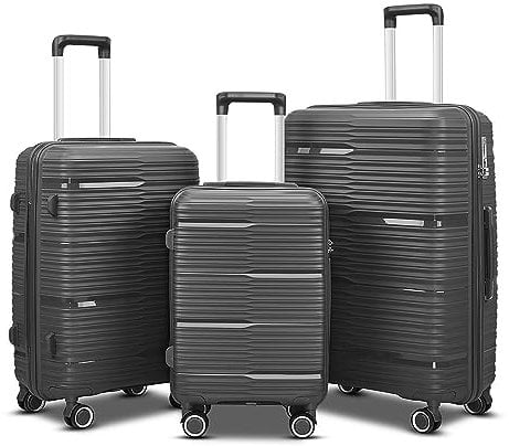 Berwin Kofferset 3-teilig Reisekoffer Koffer Trolley Hartschalenkoffer ABS Teleskopgriff aus Polypropylen PP (Dunkelgrau)