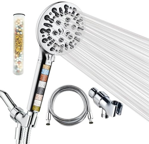Duschkopf mit Handbrause, CHENWOER Hochdruck-Duschköpfe mit Wasserfilter für hartes Wasser, mit langem Schlauch, verstellbarer Halterung, Handbrause für Badezimmer, abnehmbares Wasserenthärter-Set