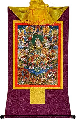 Padmasambhava tibetischen Thangka Wandteppich Poster Vintage buddhistischen Thangka Brokat für Schlafzimmer Wohnzimmer Dekor (Color : Purple, Size : S)