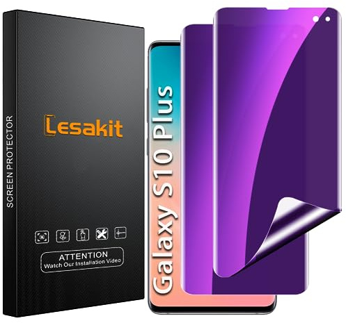 Lesakit 2 Pièces Anti lumière bleue Protection écran pour Samsung Galaxy S10 Plus, Anti-Espion TPU Film, Bord incurvé Plein Couverture, Sans Bulle, Sensible au Toucher – Violet