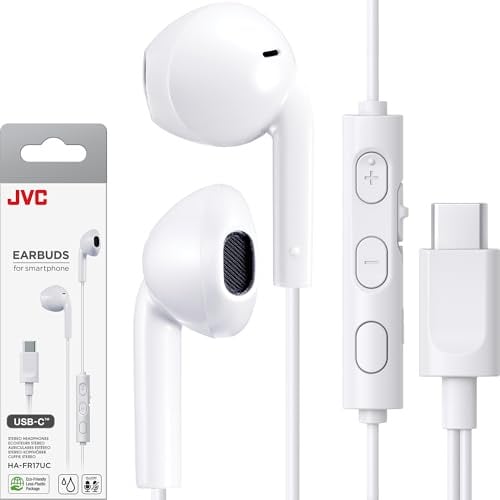 JVC Auricolari con cavo USB-C, senza ritardo per video e giochi, DAC integrato riduce il rumore e migliora la qualità del suono, driver al neodimio diametro 10,7 mm - HAFR17UCW (bianco)
