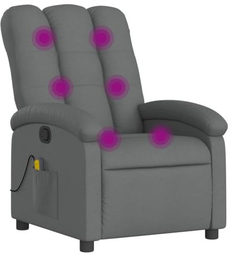 vidaXL Massagesessel, Sessel Verstellbare Rückenlehne, Fernsehsessel Relaxsessel mit Vibrationsfunktion, Liegesessel Polstersessel Ruhesessel, Dunkelgrau Stoff