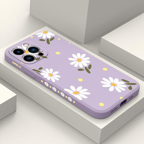 LEECG per iphone 13 Pro Cover Modello di Fiore Fodera in Microfibra Morbido Silicone Liquido Sottile Cover per iphone 13 Pro-Margherita Viola