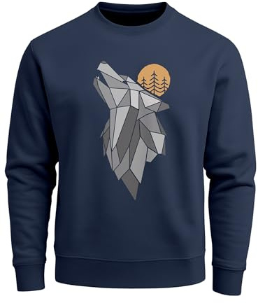 Neverless® Sweatshirt Herren Polygon Print Wolf Wald Outdoor Adventure Natur Tiermotiv Rundhals-Pullover Fashion Streetwear
