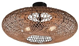 lightling Edda Deckenleuchte, 2-flammig, Ø 52 cm, Höhe: 28 cm, schwarz matt Metall, Lampenschirm aus Sisal, exkl. 2 x E27, max: 40W