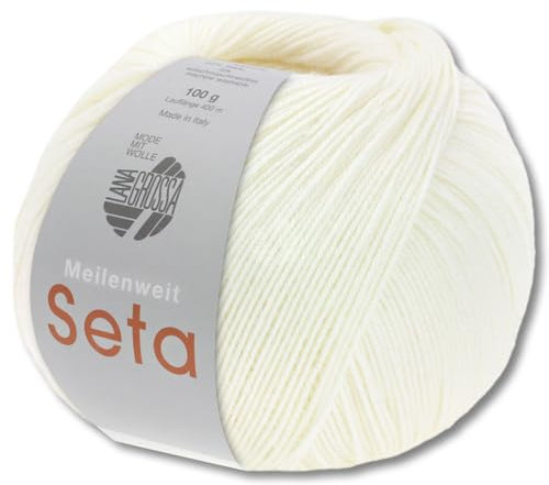 Frida's Wollhaus Lana Grossa 100 g Meilenweit 100 Seta Sockenwolle Merino Seide Garn 31 Farben (24 | Brilliantweiß)