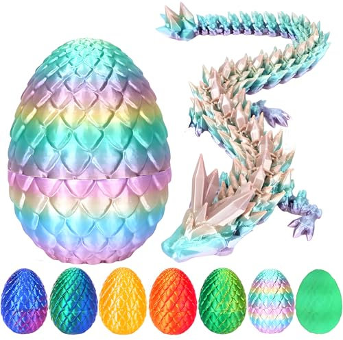 Drachenei mit Drache , MysteriöSes Artikuliertes Kristall Drachen Ei , 3D Drachen Zappelspielzeug , 3D Drache im Ei ,13cm Drachenei , 28cm Dragons für Kinder, Teenager (Regenbogenfarben)