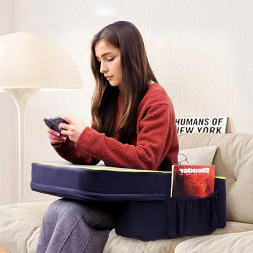 Reading Pillow for Gaming, Soft Lap Desk Pillow for Adult, Extra Large Memory Foam Arm Rest Ergonomic Couch Gaming Pillow with Side Pockets, Reading Pillow for Sitting in Bed/Laptop/Floor/Sofa