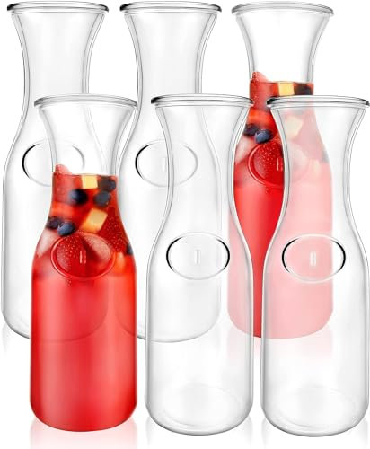 Kitchen Lux Glaskaraffe, 1 Liter Getränkekrug & elegante Weinkaraffe Dekanter, Karaffe Set mit 12 Stück, Mimosen-Bar-Karaffen & Saftgläser, Easy Pour Flaschen, Glas Wasserkaraffe, 963.9 g