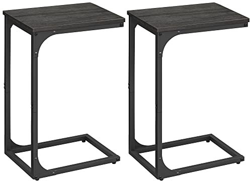 VASAGLE Set of 2 C-Shaped Side Table, Bedside Table, Sofa Side Table, Coffee Table, with Metal Frame, Industrial, for Living Room, Bedroom, Grey Oak and Ink Black LET354B42