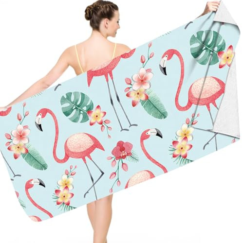 Serviette de Plage Enfant, Drap de Plage Flamant, 75x150cm Serviette de Bain Microfibre, Accessoires Plage, Towel Rose pour Voyage, Camping, Piscine, Fêtes de Plage