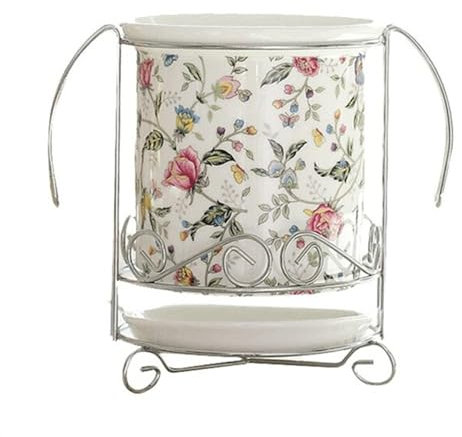 GLigeT Scolaposate Portaposate in ceramica da bancone, portaposate bianco con griglia in metallo, portaposate decorativo, portautensili Porta Posate Cucina