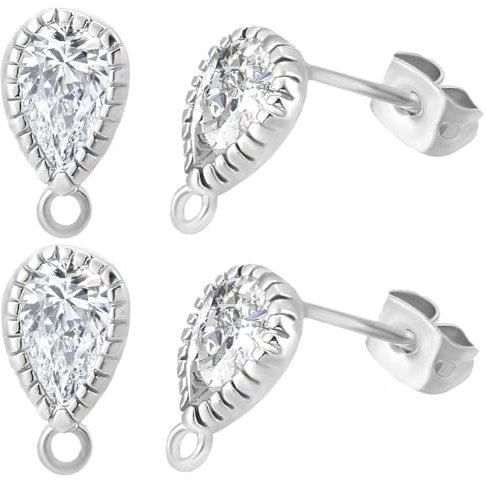 Beebeecraft 20 Stück Ohrring Zubehör Aus Zirkonia Echte Platinierte Tropfen Ohrstecker Mit Schlaufe Und 20 Stück Schmetterlings Ohrringverschlüsse Für Die Herstellung von DIY Ohrringen Und Schmuck