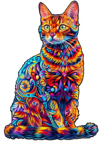 Jigfoxy Wooden Jigsaw Puzzles for Adults, Bengal Cat Wooden Puzzles for Adults 175pcs, Unique Animal Shape Wood Puzzles, Birthday Gifts for Family Friend with wooden box(13.3 * 9in)