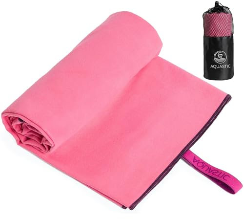 AQUASTIC Havlu Handtuch Größe M Schnelltrocknendes Fitness Handtuch für aktive Menschen 60 x 80 cm Leicht und kompakt Aus 88% Polyester und 12% Polyamid Ideal für Schwimmbad Strand Fitnessstudio Pink