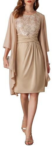 GRACE KARIN Ladies 2 Pieces Special Ocassion Dress Suit Chiffon Cardigans Mother of The Groom Outfits Champagne Size 18