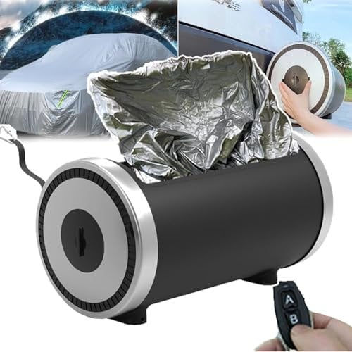 Copriauto Automatico con Telecomando,Telo Copriauto Retrattile Rapido,Telo Copriauto Universale Antivento Antineve,Antifurto,Batteria Rimovibile,per Monovolume,Berlina,SUV