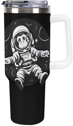Space Travel Astronaut Monkey Travel Mug 40oz Tumbler Water Bottle Coffee Mug Tea Cup Car Cup for Women Men White-style