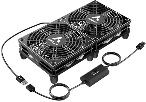ANEXT USB Router Fan, Include 1000mm Extension Cable with 3-Speed Adjustable Controller, Cooling Case Fan for Receiver DVR Xbox TV Box Router 240mm x 120mm 5V USB Power