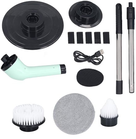 Electric Spin Scrubber, Cordless Cleaning Brush with Replaceable Brush Heads and Adjustable Extension Handle, Power Shower Scrubber Electric Mop for Tub Tile Floor Car (3 Heads)