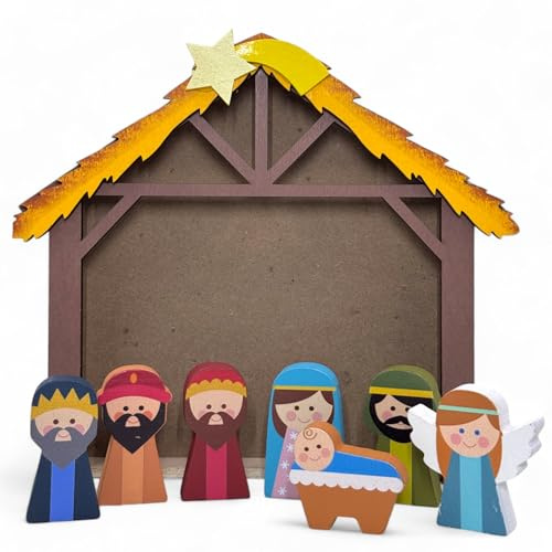 MIJOMA Wunderschöne Krippenfiguren für Weihnachtskrippe - Handbemalte Holz-Figuren - Perfekte Weihnachtsdekoration in verschiedenen Sets & Stilrichtungen zur Auswahl (8-teilig - 5cm hoch)