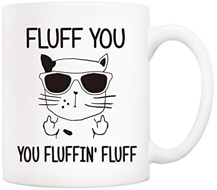 PIBONTO Funny Cat Coffee Mug for Cat Lover, Fluff You You Fluffin' Fluff Cat Unique Birthday, 11oz Novelty Ceramic Cups 11oz