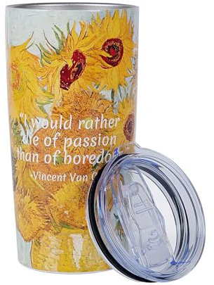 1st Heaven Van Gogh - Tazza termica da 600 ml, a prova di perdite, con coperchio, in acciaio inox, motivo artistico, ideale per gli amanti dell'arte, ideale per ufficio, viaggi e attività all'aperto