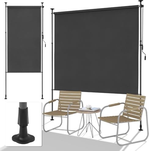 SMONTER Senkrechtmarkise außen Klemmmarkise 200(W) x228-316(H) cm Ausziehbar & Winddicht Vertikalmarkise mit Handkurbel Ohne Bohren für Balkon Terrasse und Garten Blickdicht & Wasserfest Anthrazit