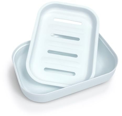 Double Layer Draining Soap Dish, Plastic Dishwashing Sponge Soap Holder for Kitchen, Bathroom, and Washstand (Light Blue)