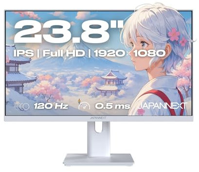 JAPANNEXT Ecran PC Gamer 23.8 IPS Full HD (1920x1080) 120Hz 0.5ms Blanc | Hauteur & Inclinaison réglable(HSP) Haut-parleurs intégrés G-Sync/FreeSync | Garantie 2 Ans | JN-IPS238G120F-HSP-W