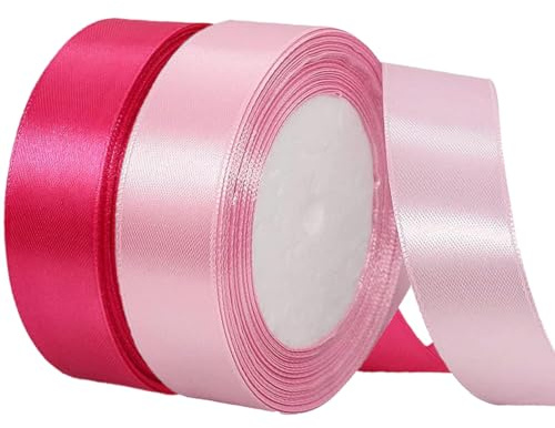 Lot de 2 rouleaux de ruban de satin de 20 mm de large - Rose et rouge - En tissu - Pour bouquets de fleurs, emballage cadeau, Noël, mariage et bricolage
