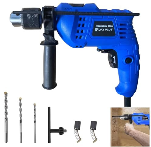 Powerful 230V 850W Rotary Hammer Drill Set, Wood Concrete Steel Stone Electric Breaker with 360° Rotatable Side Handle 3000rpm Variable Speed Depth Gauge 13mm Chuck, Drill Bits(5/6/8mm) and Chuck Key