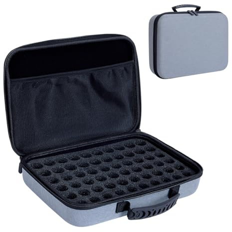LANDFOBO ätherische Öle Tragetasche hält 60 Gitter für 1-3ML Rollenflaschen 5ml, 10ml, 15ml Flaschen Lagerung Organizer Beutel Hard Shell Eva, ätherisches Öl Beutel mit abnehmbarem Schwamm Pad Grau