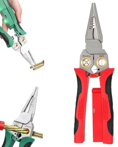 8 in 1 Multifunktionale Abisolierzange mit Strommessung,Abisolierzange zum Schneiden und Ziehen von Drähten,Kabelschere zum Abisolieren,Wickeln,Spalten,Elektriker Werkzeug (Rot)