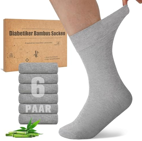 Niorasen Bambus Diabetikersocken, 6 Paar Diabetiker Socken ohne Gummibund & ohne Naht, Bambussocken Gesundheitssocken mit Komfortbund für Herren & Damen
