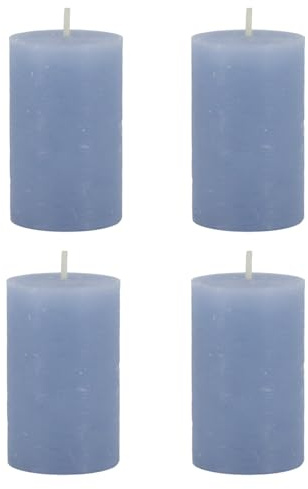 4er Set Macon rustikale Stumpenkerze Kerze Antik Altarkerzen 100% Paraffin lange Brenndauer H8/D5 cm Sky Blue