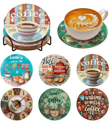 BNG Kaffee Diamond Painting Untersetzer Mit Halter, 6 Stück Kaffeebohnen DIY Bastel Untersetzer für Erwachsene, Kunstmalerei Sets für Frauen, Anfänger, Diamant Bastelzubehör