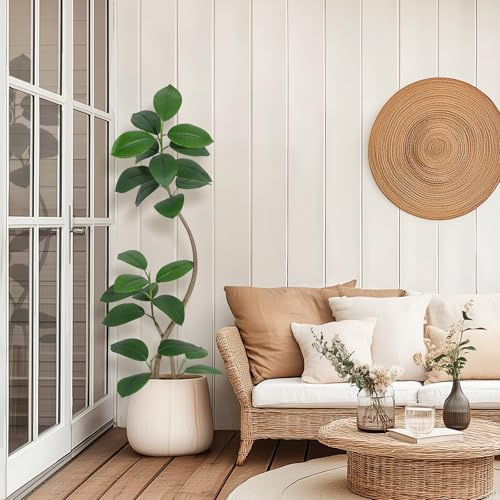 GarveeHome 5FT Artificial Plants Rubber Tree with Black Resin Pot& White Stone Faux Fiddle Leaf Fig Tree Indoor Artificial Trees Tall Plant Fake Tree Tropical Large Floor Tree Real Touch for Home Deco
