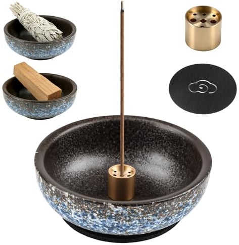 mawmuaw Räucherstäbchen Halter 12cm Feuerfeste Schale Blau Keramik | Feuerfeste Schale, Blaue Räucherschale, Keramik Räuchergefäß, 9 Loch Incense Holder, Filzkissen, Incense Burner, Räucherwerk
