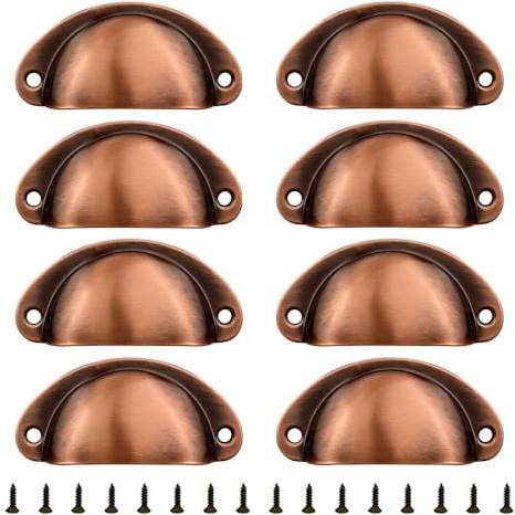 ONEBO 8 pièces Poignée Coquille Rétro, Tiroir Poignée, Poignee de Meuble Vintage Bouton de Porte Décoration Rétro Bouton de Porte de Placard, pour Penderies, Armoire, Tiroirs(Rouge cuivré)
