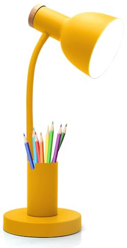 CEWROM LED Schreibtischlampe mit Stifthalter,augenschonende Tischlampen 3 Farbmodi Leselicht Metall-Studienlampe, Tageslichtlampe Augenschutz, für Zuhause Büro Nachttisch (Gelb)