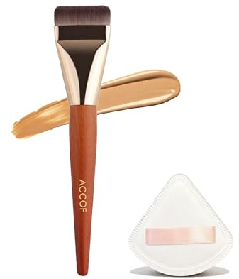 Pinceau Plat pour Fond de Teint Liquide, Pinceau de Maquillage Spatule | Pinceau de Maquillage Fin et Plat pour Liquide Crème Correcteur, Pinceau Spatule Coréen avec Éponge de Maquillage