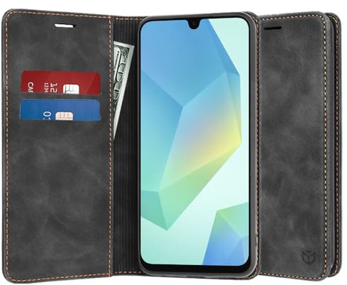 Techsuit für Samsung Galaxy A16 4G A16 5G Flip Wallet Hülle mit Kartenfach, Standfunktion, 360 Grad Rundumschutz, Kratzfest, Staubschutz, Premium Finish, Confy Cover Series, PU Leder, Schwarz