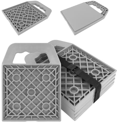 4 placas de apoyo para caravanas, apilables con asa, juego de placas base para bloques de soporte, almohadillas estabilizadoras para gatos hidráulicos, placas de apoyo para gato hidráulico, color gris