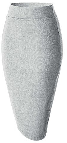 Damen Midi Rock Stretch Figurbetont Business Bleistift Röcke (XL, Hellgrau)