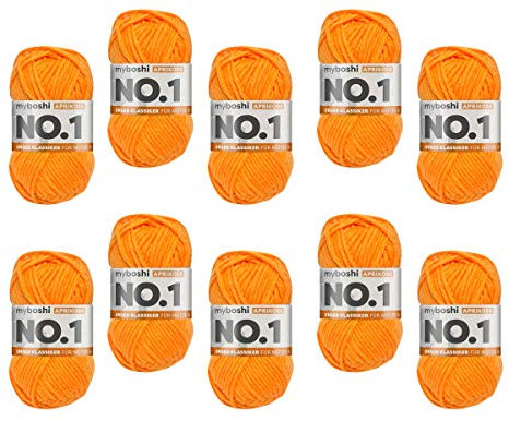 myboshi No.1-Wolle zum Häkeln und Stricken, Schnellstrickgarn, langlebige Mützenwolle, Mulesing-frei, 50g, Ll 55m Orange (Aprikose) 10 Knäuel